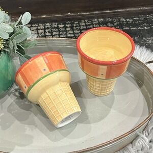 Pfaltzgraff Napoli Dish Set Of Two - Hand Painted Ice Cream Cone Shaped